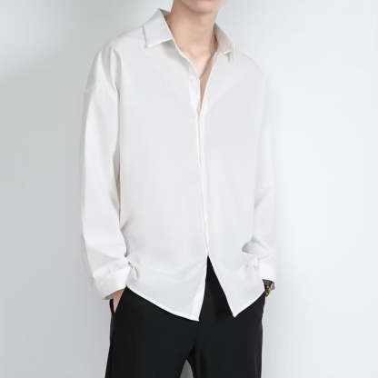 Loose Men's Comfortable Casual Solid Color Long Sleeve Shirt