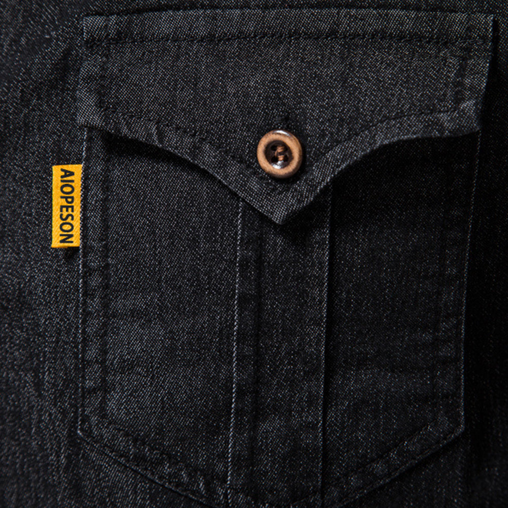 Diggetty Classic Casual Men's Long Sleeve Denim Shirt